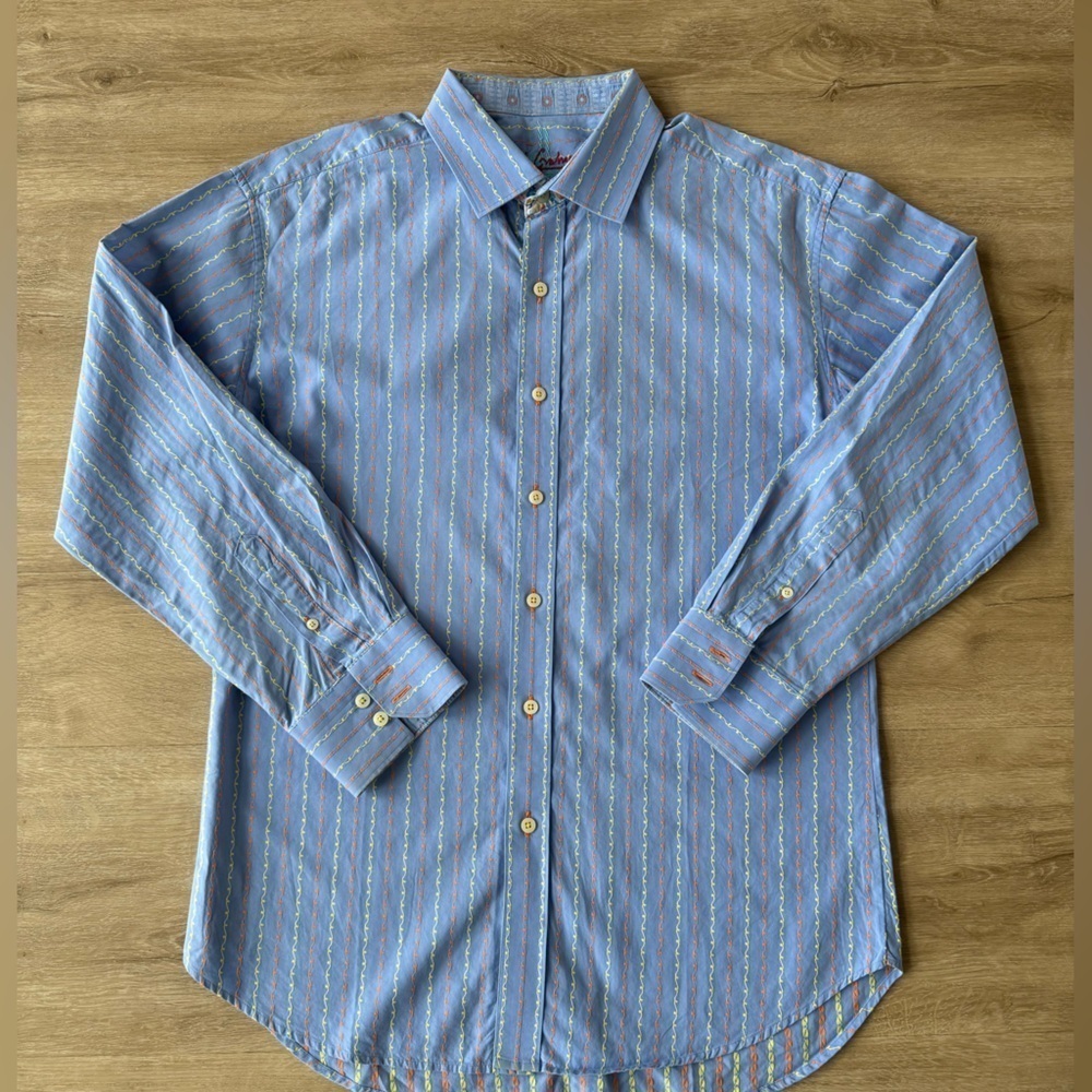 Robert Graham Mens Button Up Sz M Contrast Cuff Long Sleeve Collared